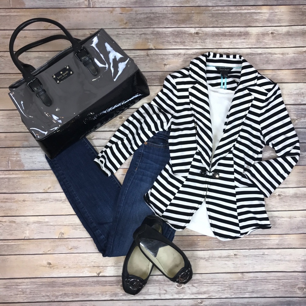 White House Black Market Black & White Striped Blazer
